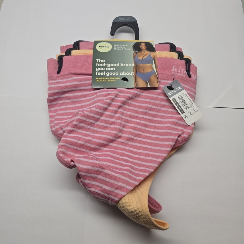 Kindly Yours Ladies 3 Pack Nylon Seamless Thongs Size‎ XXXL(22) - New